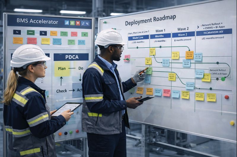 Team workshop with people discussing graphs and charts together