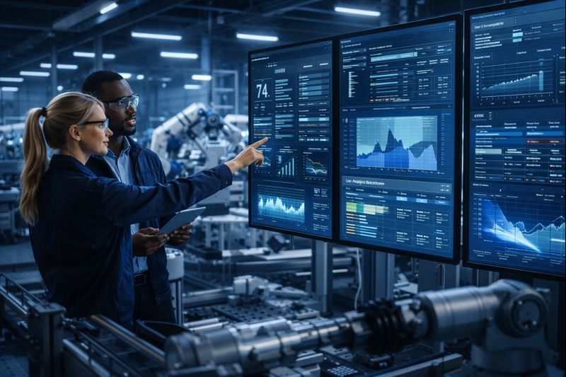 Operators in a manufacturing environment working together